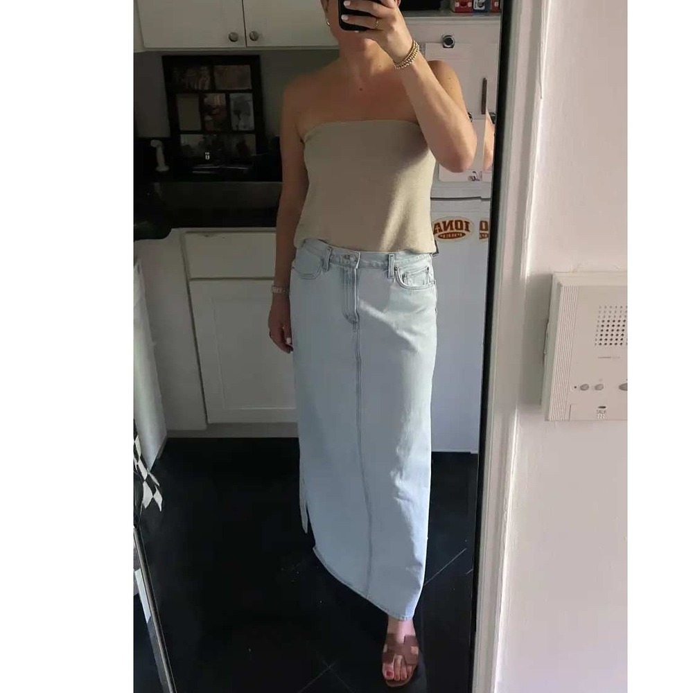 AGOLDE Astrid Slice Denim Maxi Skirt Light Blue High Rise Side Slits Women Sz 26 - Picture 5 of 14
